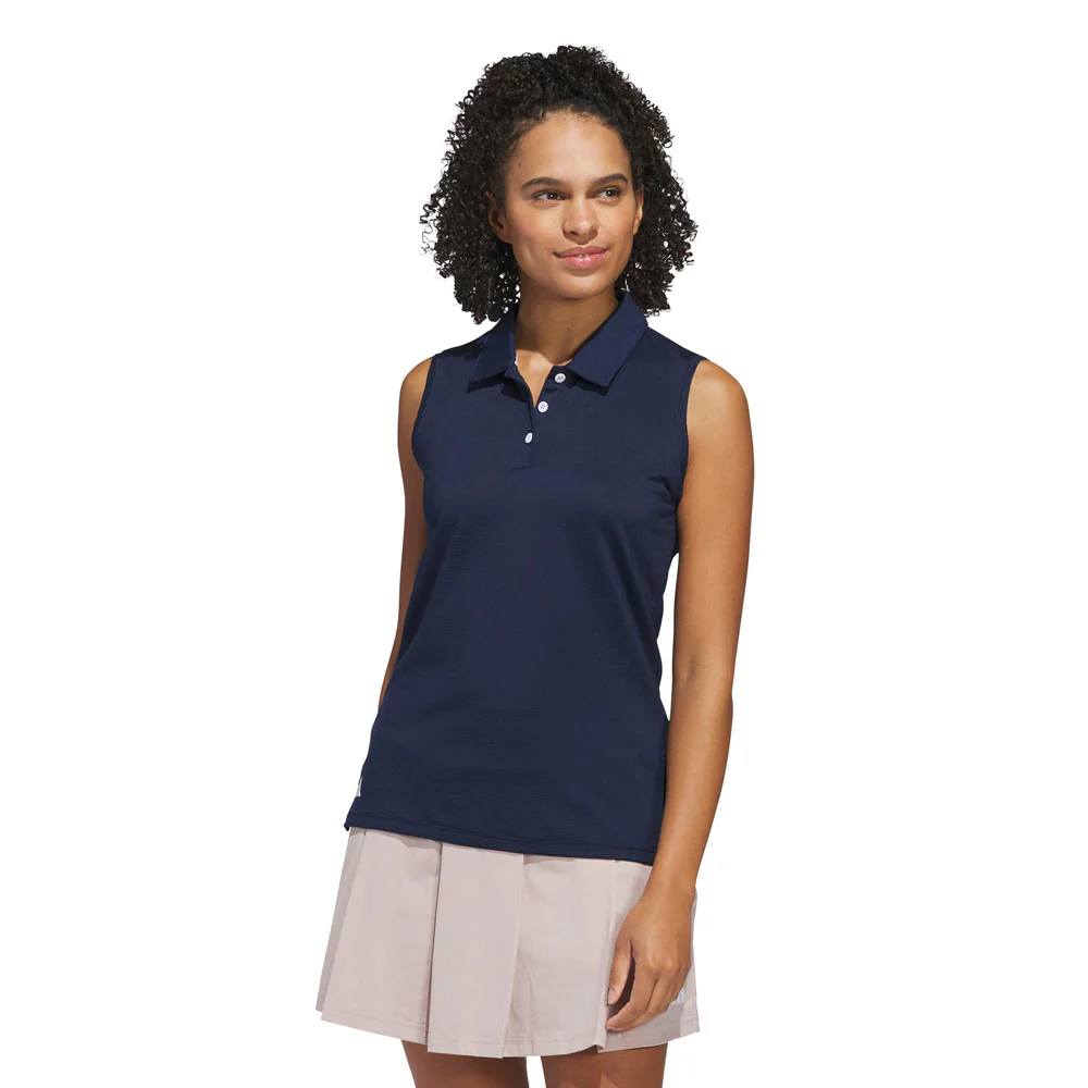 adidas Ladies Solid Ottoman Sleeveless Polo - Image 2